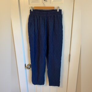Navy Blue Textured Women's Trousers